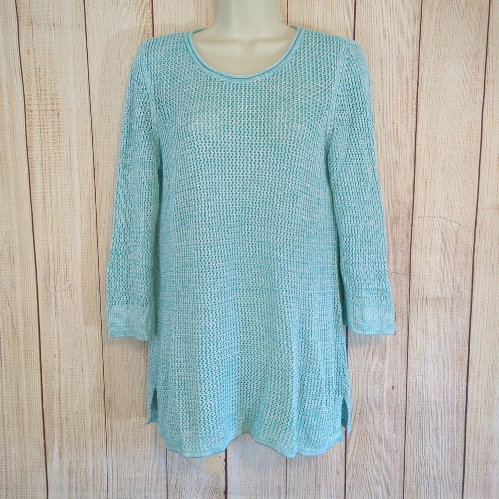 Chico's Light Teal Open Stitch  Sweater
